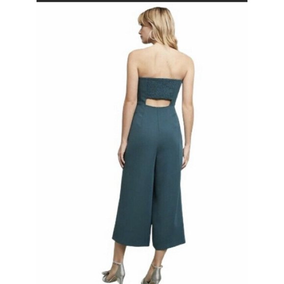 Anthropologie Hailee C Strapless Wide Leg Jumpsuit Bow Cropped Green Women’s 2 - Picture 2 of 9